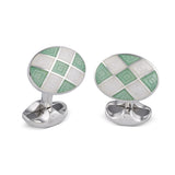 Deakin & Francis Sterling Silver Oval Green/White Enamel Cufflinks