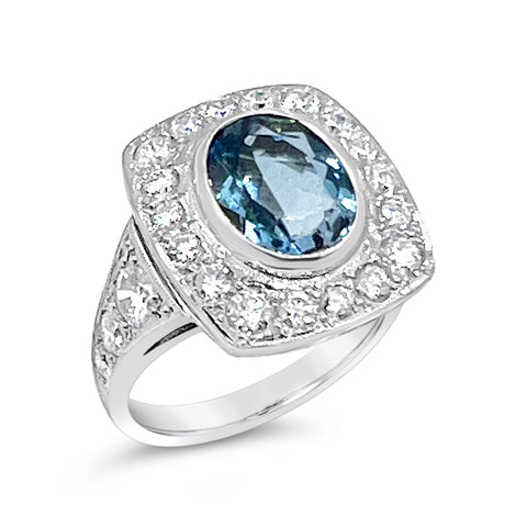 Aquamarine & Diamond Gatsby-Catherine Ring O.4241