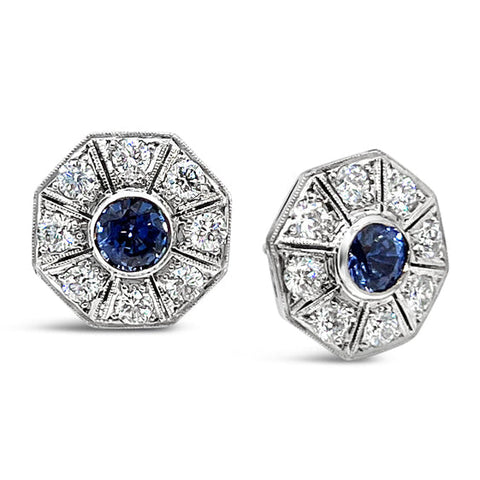 Art Deco Style Sapphire & Diamond Cluster Earrings I.1813
