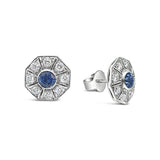 Art Deco Style Sapphire & Diamond Cluster Earrings I.1813