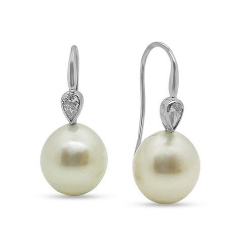 South Sea Pearl & Pear Shaped Diamond Earrings I.1954