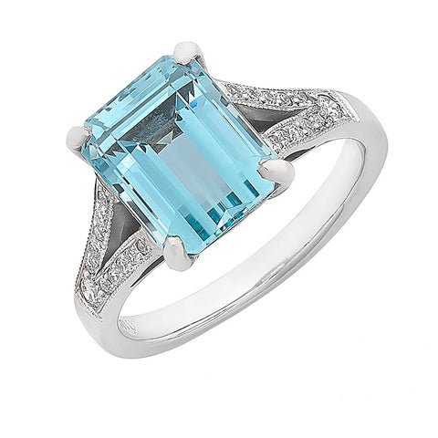 Aquamarine & Diamond Ring O.4140