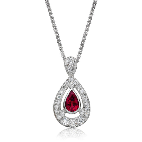 Pear Cut Burmese Ruby Diamond Pendant