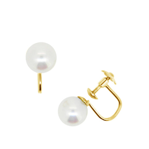 Screw back earrings, single white pearl with 9ct backing