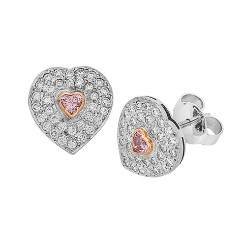 Pink Argyle & White Diamond Heart Earrings   WPE29