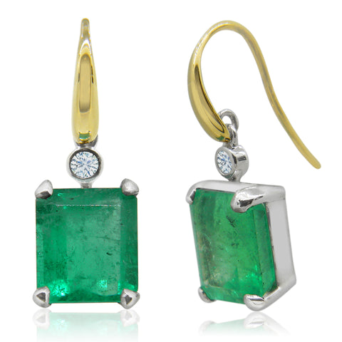 4.94ct Colombian Emerald & Diamond Drop Earrings