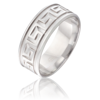 18ct White Gold Greek Key Band