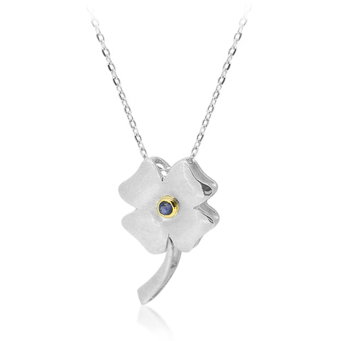 'Lucky Charm' 4 Leaf Clover set with Diamond or Sapphire
