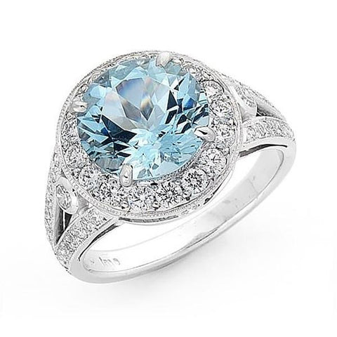 Halo Aquamarine & Diamond Ring  WPR74