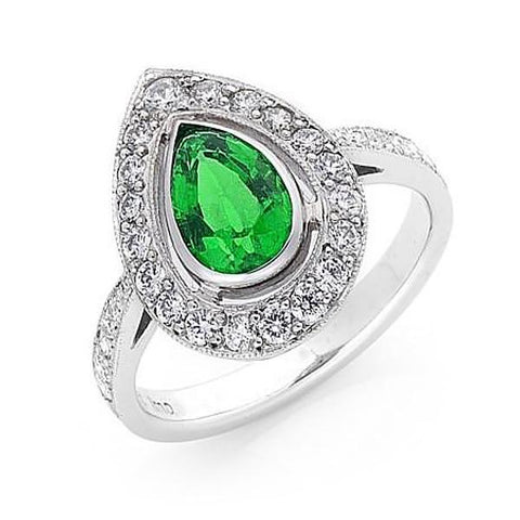 Halo Pear-Shaped Emerald & Diamond Ring  WPR76