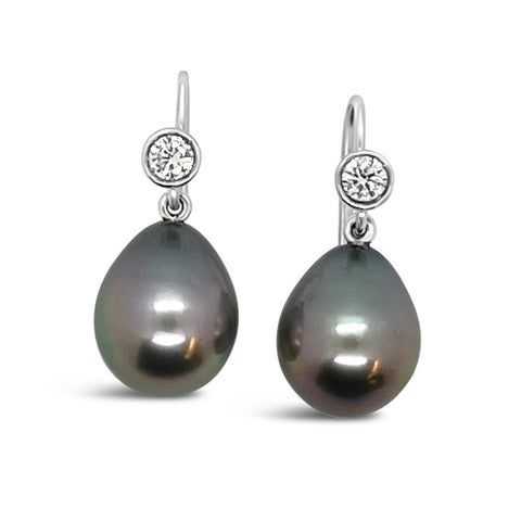Tahitian Pearl & Diamond Drop Earrings P.5536