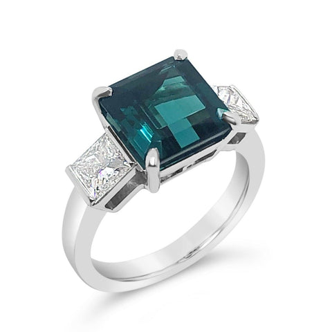 Teal Green Tourmaline & Diamond Ring O.4207