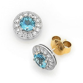 Aquamarine & Diamond 'Halo' Earrings   WPE25