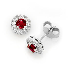 Burmese Ruby & Diamond 'Halo' Stud Earrings I.1473