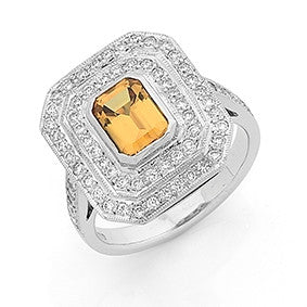 Yellow Sapphire & Diamond Halo Ring  WPR81