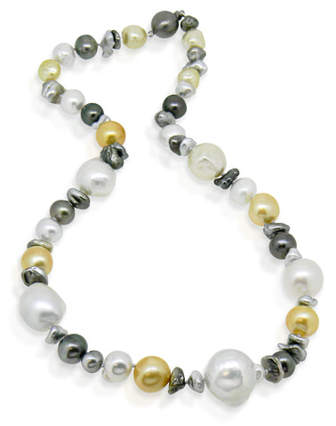South Sea, Tahitian & Keshi Multi-Coloured Pearl Necklace