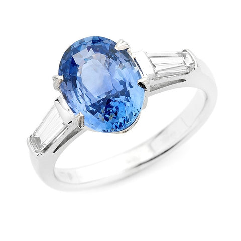 Oval Sapphire & Tapered Baguette Diamond Ring   WPR06