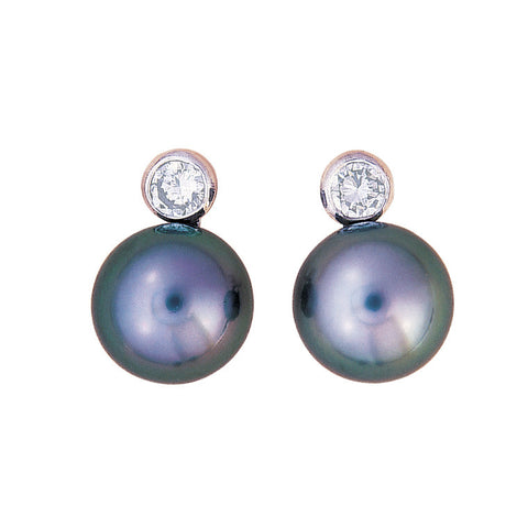 Tahitian pearl earrings. Small stud with diamond top, bespoke jewellery Melbourne
