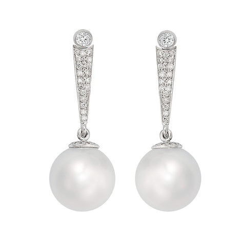 long pearl drop earrings, South Sea pearls with diamonds, Imp Jewellery Toorak
