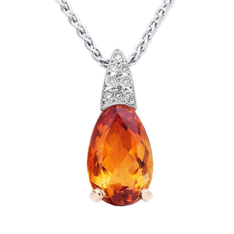 Pear shaped citrine and diamond pendant   WPP06