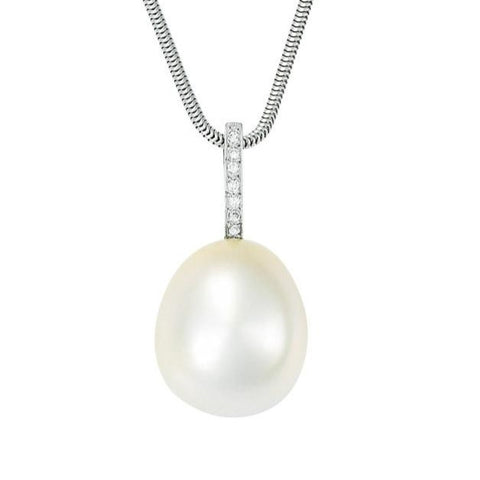 South Sea drop pendant with diamond set 'bar' bale, handmade by Imp Jewellery