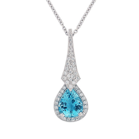 Pear Shape Aquamarine & Diamond Pendant   WPP12