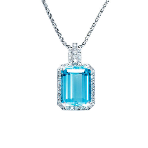 Aquamarine & Diamond Halo Pendant   WPP17