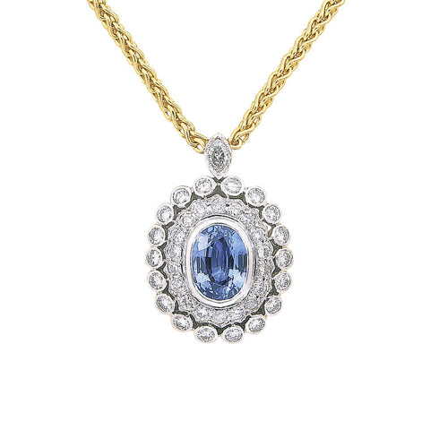 Ceylon Sapphire & Diamond Cluster Pendant   WPP18