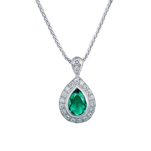 Pear Shape Emerald & Diamond Halo Pendant   WPP20