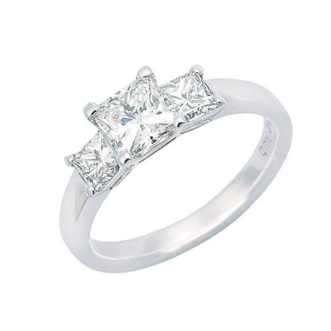 princess cut diamond engagement ring, three across claw set