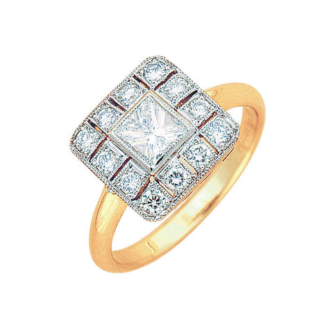 square shape diamond ring art deco style two tone, bespoke jewellery Melbourne