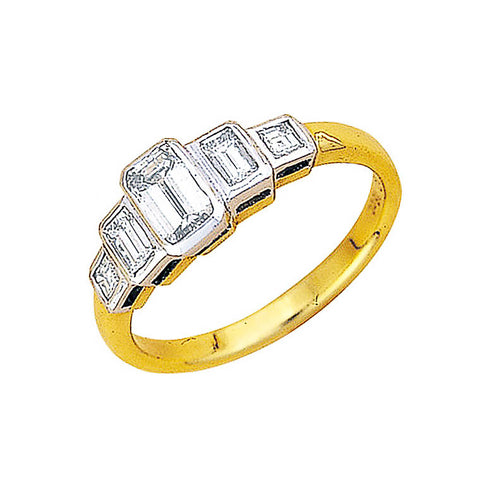 emerald cut diamonds 5 across two tone ring