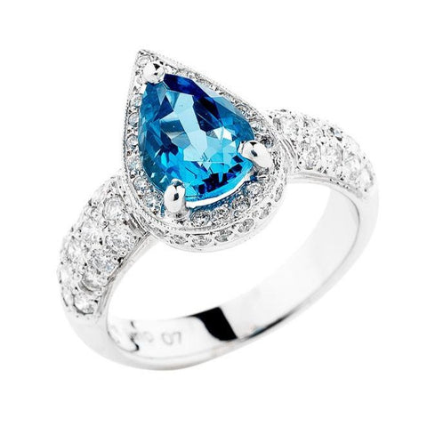 pear shape aqua and diamond ring, handmade to order jewellery