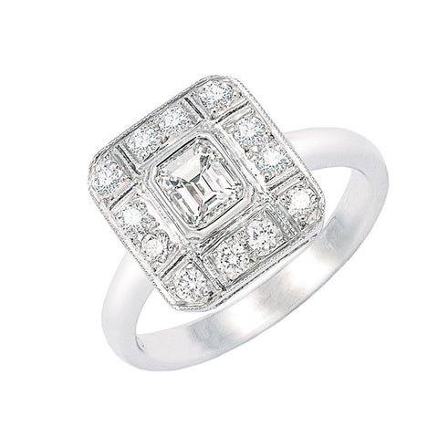 square plaque ring with emerald cut diamond center, bespoke jewellery Melbourne