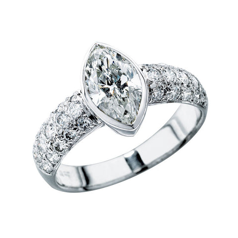 marquise cut diamond bezel set with shoulder diamonds pave set