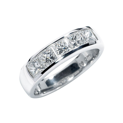princess cut diamond set band, five across channel set