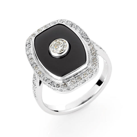 black onyx diamond set art deco ring