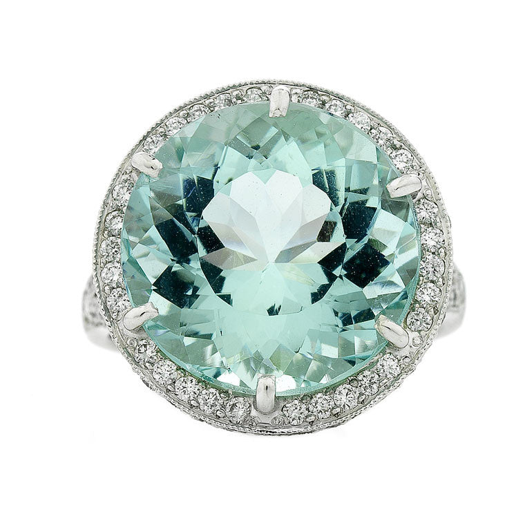 Halo Aquamarine Diamond Ring WPR65 Imp Jewellery