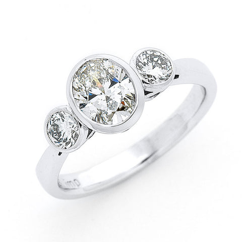 three across diamond ring, bezel set, handmade jewellery Melbourne