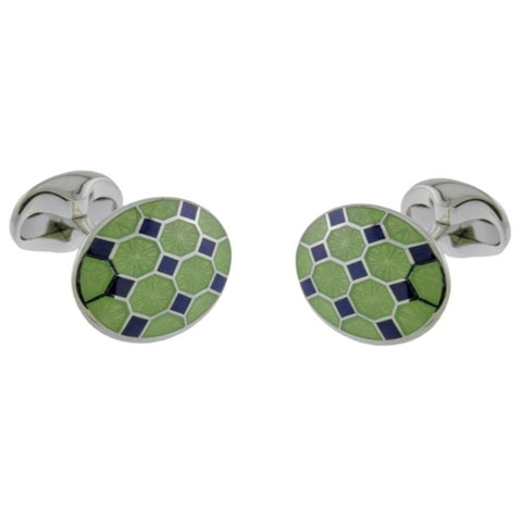 Deakin & Francis Sterling Silver Lime/Blue Enamel Cufflinks