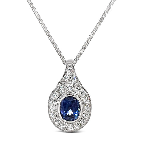 Art Deco Style Ceylon sapphire & Diamond Pendant E.1176