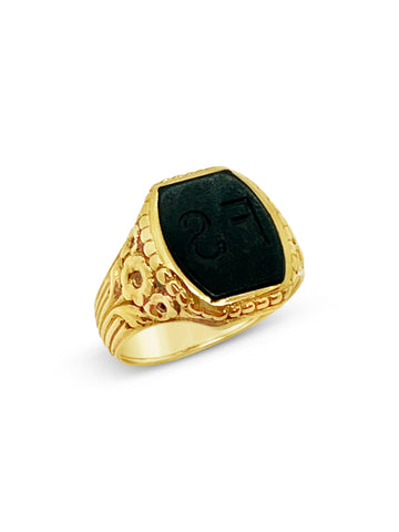Austrian Art Deco 14 kt Gold Bloodstone Seal Ring OV.93