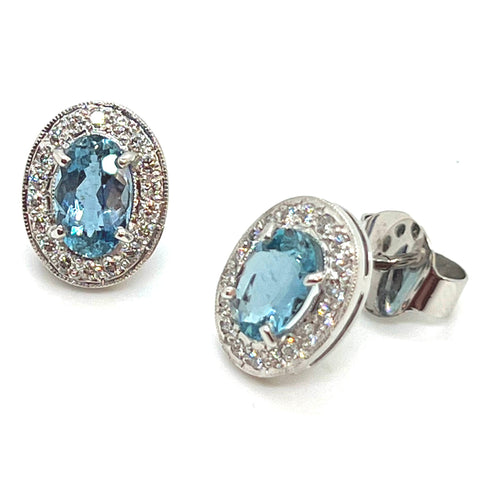 Aquamarine & Diamond Halo Design Earrings