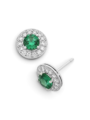 Zambian Emerald & Diamond Halo Earrings I.2032
