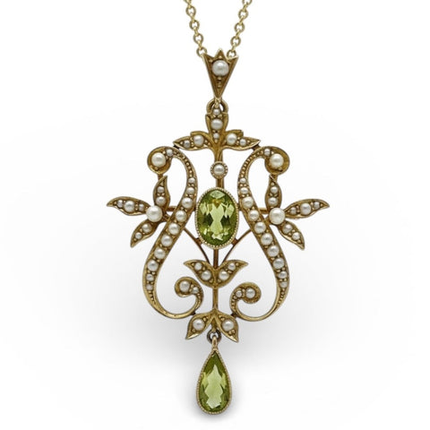Antique Peridot & Seed Pearl Pendant/Brooch P.5764