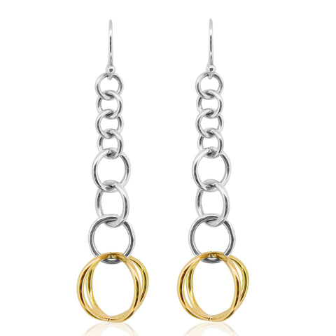 Dban Silver & 9ct Yellow Gold Cage Drop Earrings