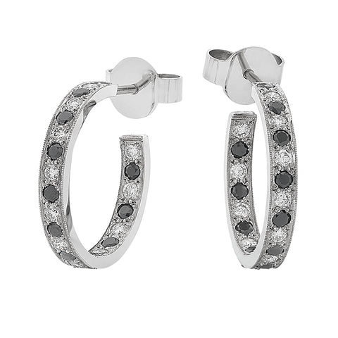 'Eternal' Black & White Diamond- Set Hoop Earrings