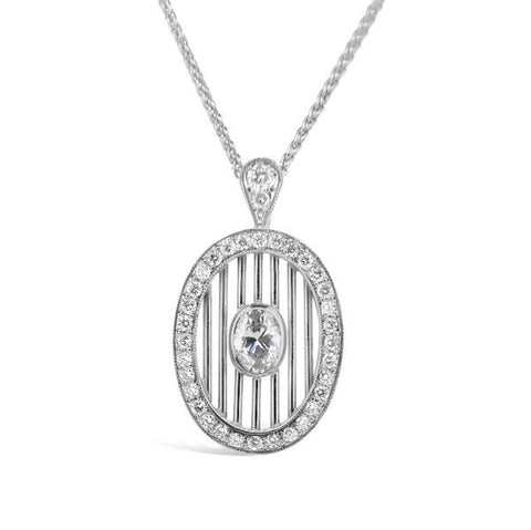 'Trellis Oval' Art Deco Style Diamond Pendant   WPP43