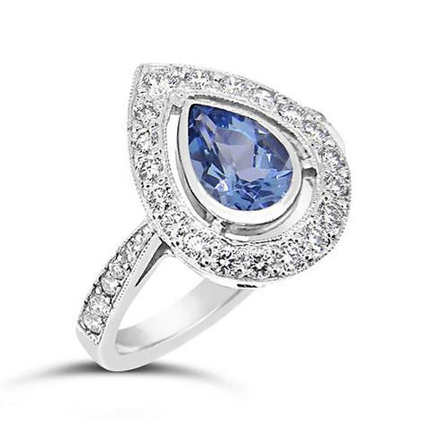 Halo Pear Shaped Sapphire & Diamond Ring