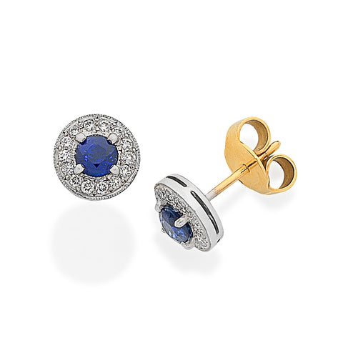 Ceylon Sapphire and Diamond Halo Stud Earrings